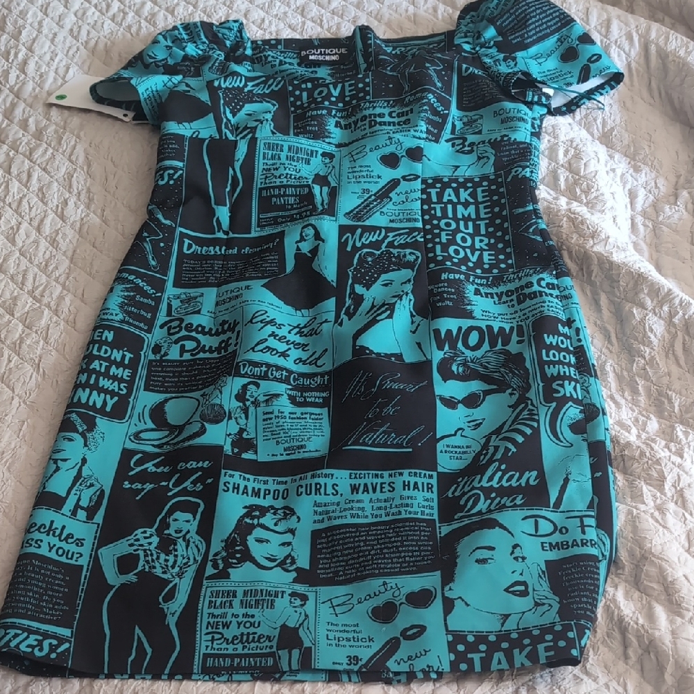 Boutique Moschino Blue and Black Graphic Print Dress